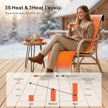 Heated Seat Pad Cushion Extra-Long Chair Heating Pad 10000mAh | Battery Pack, Waterproof 3S Fast Heat for Full Back Hips & Legs, Office Chair, Camping, Fishing & Home