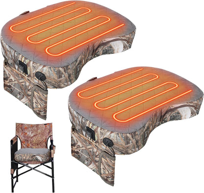 Thyle 2 Pcs Tree Stand Heated Seat Cushion Waterproof Hunting Reed Camo | USB Powered Heating, Foldable for Tree Stand Ice Fishing Camping, Portable Outdoor Use, Power Bank Not Included