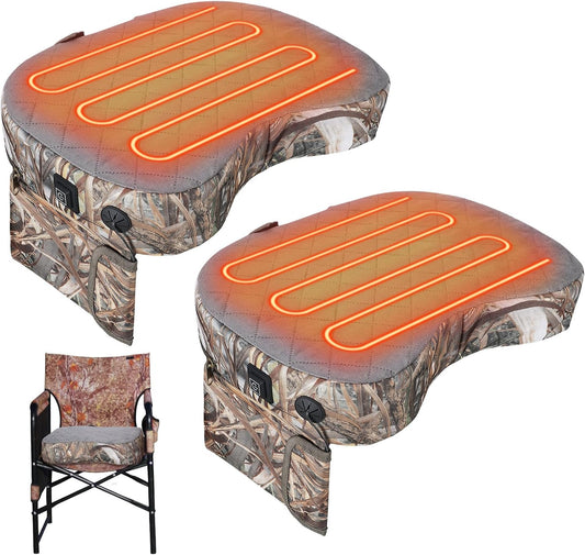 Thyle 2 Pcs Tree Stand Heated Seat Cushion Waterproof Hunting Reed Camo | USB Powered Heating, Foldable for Tree Stand Ice Fishing Camping, Portable Outdoor Use, Power Bank Not Included