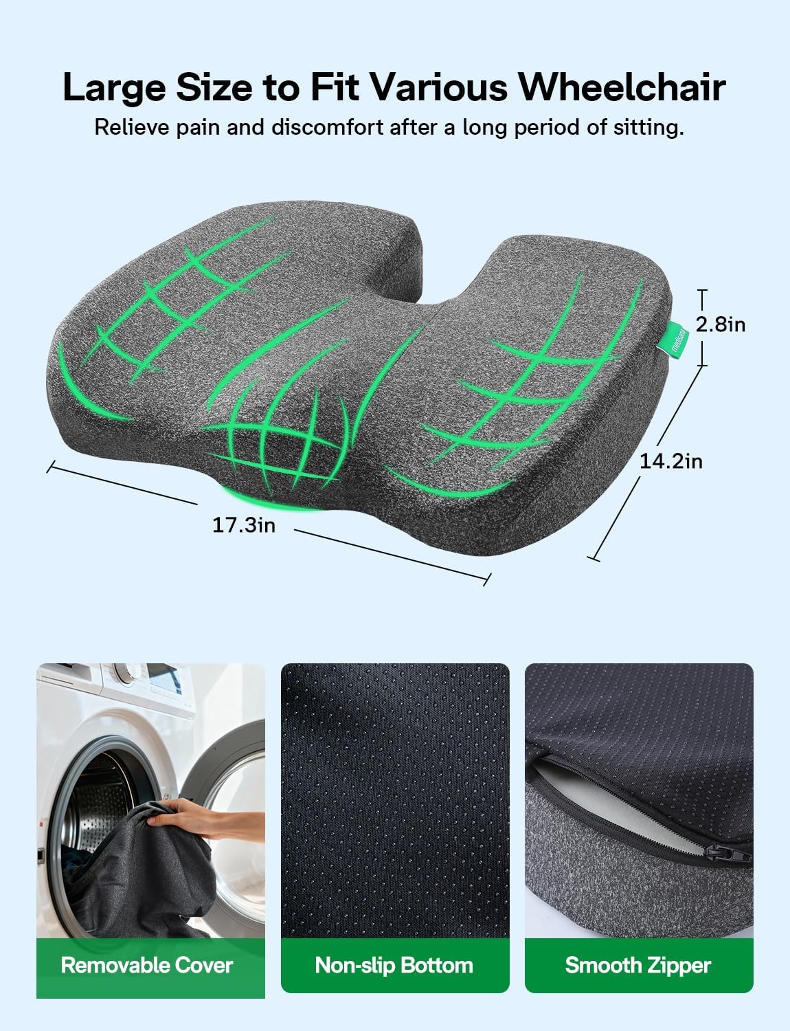 Medisana GC 150G Gel Seat Cushion for Tailbone Support, Grey 19×16×2.8"
