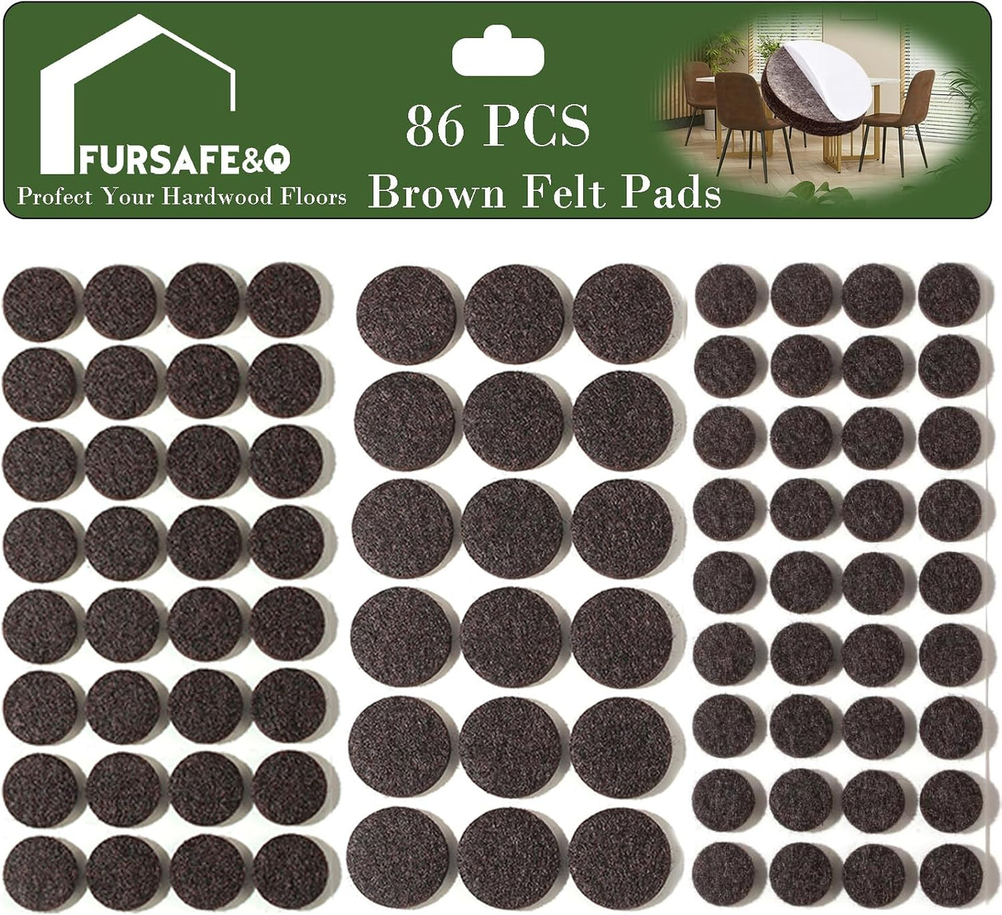 Fursafe&Q Felt Furniture Pads, Furniture Felt Pads for Hardwood Floors -Self Adhesive Chair Leg Floor Protectors, Protect Your Floors from Nicks, Bumps and Scratch,96 Pcs Round Cabinet Door Bumper