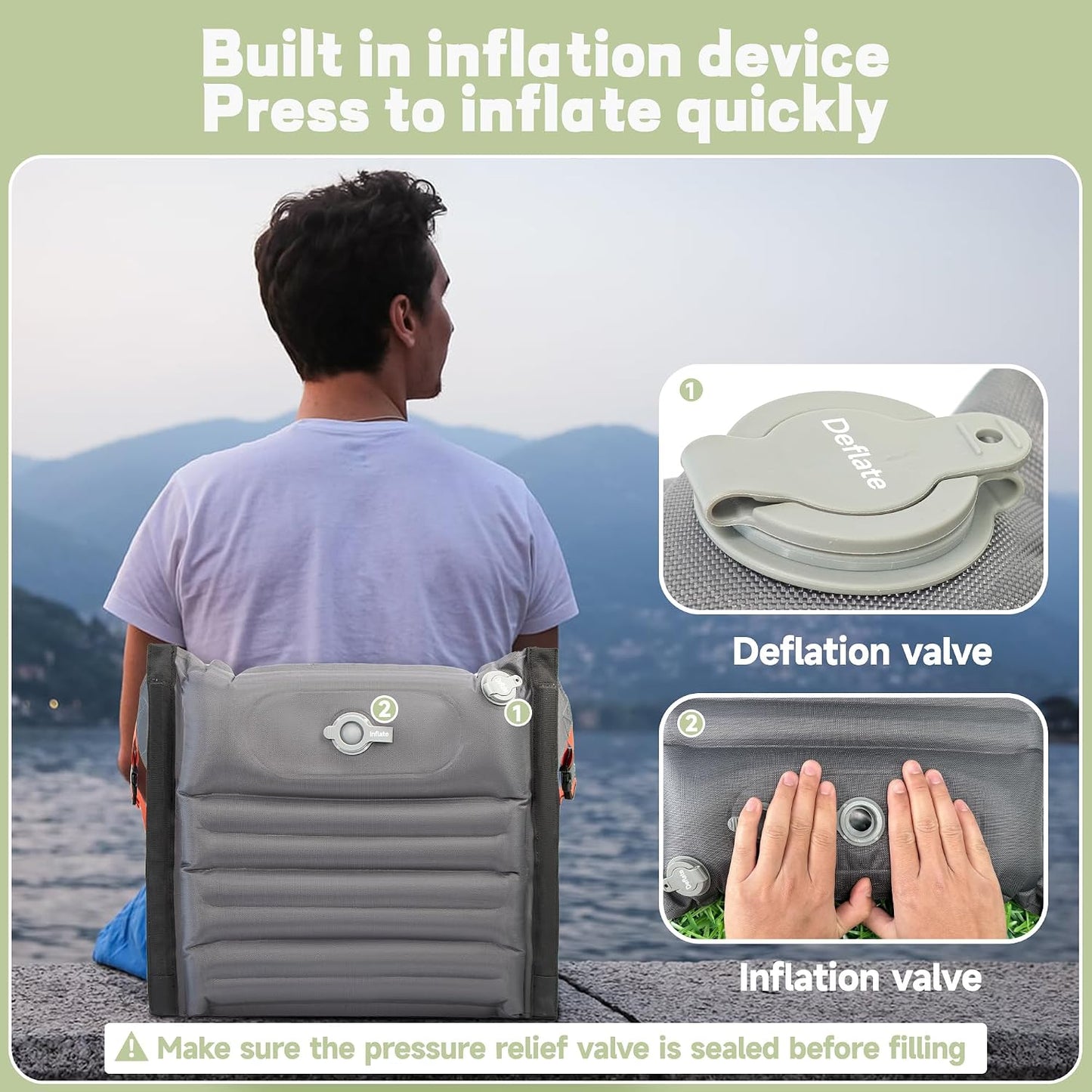 Stadium Seats with Back Support Inflatable Portable Folding Seat | Waterproof Cushion with Backrest for Sports Events Stadium and Camping, Black Heated Version