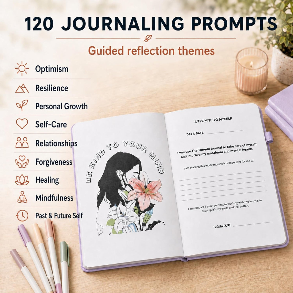 Life & Apples Daily Journal for Women, Guided with Prompts, Lavender
