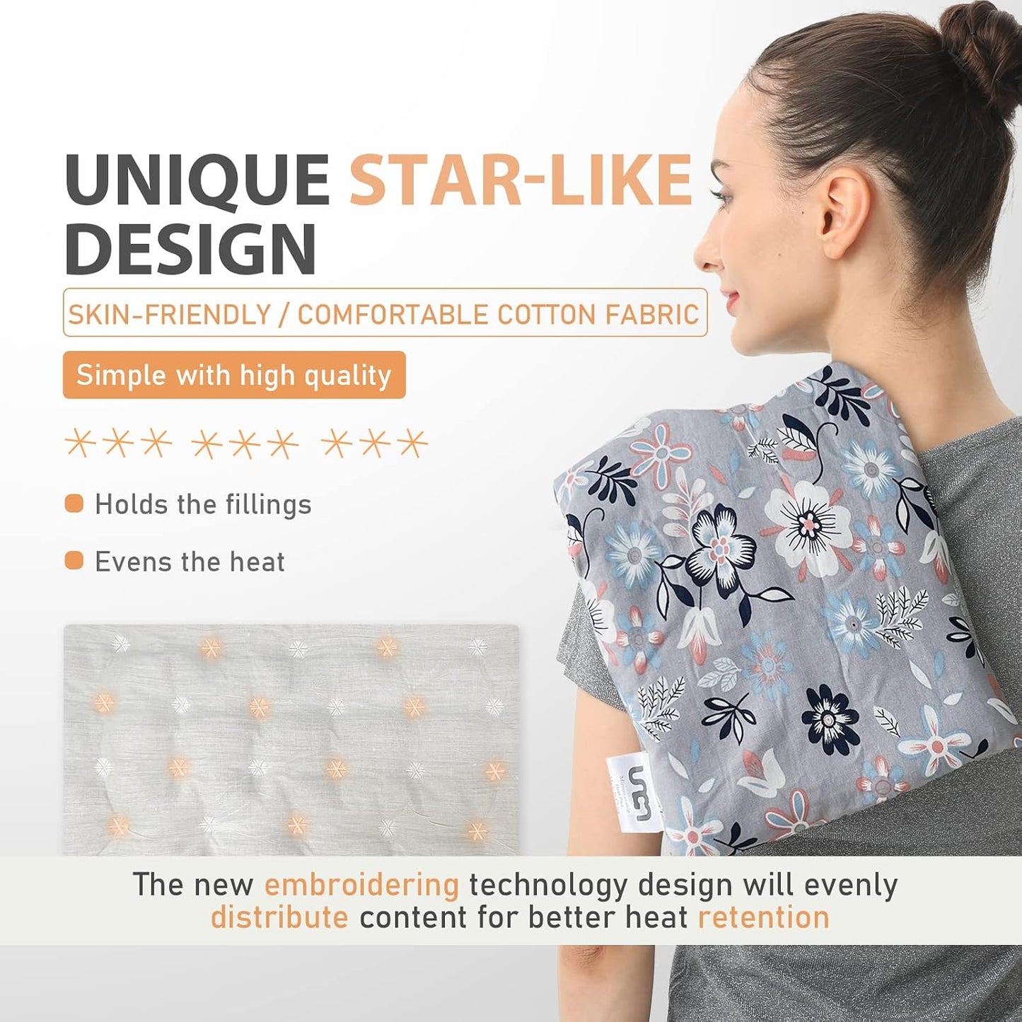 UNCN Wide Microwave Heating Pad with Washable Cover 9.5 x 16in Microwavable Hot Pad for Neck Shoulder, Cramps, Back Cordless Warm Compress Weighted Moist Heat Pack for Aches, Unscented