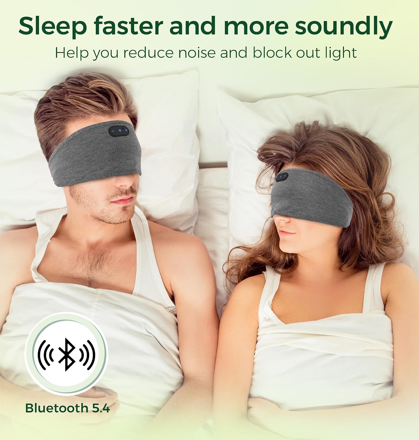 Bamboo Cotton Sleep Headphones,Ultra-Soft Wireless Headband Bluetooth for Side Sleepers, with 14H Playtime & Bluetooth 5.4, 4-in-1 Music Sleep Earphones for side sleeping(Black)