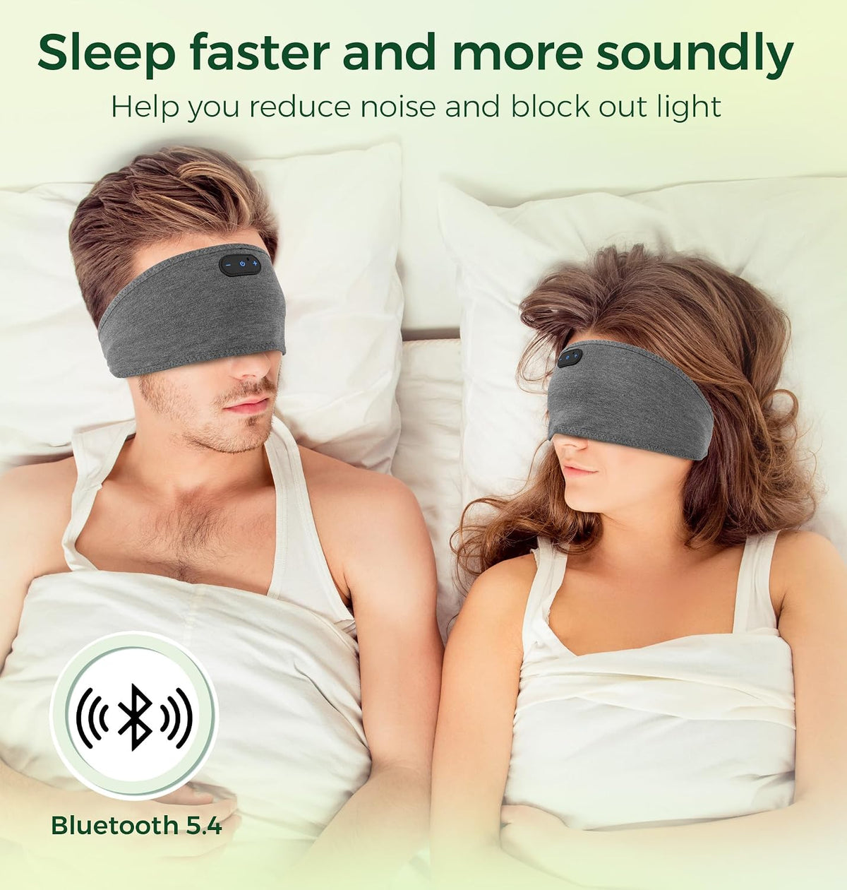 Bamboo Cotton Sleep Headphones,Ultra-Soft Wireless Headband Bluetooth for Side Sleepers, with 14H Playtime & Bluetooth 5.4, 4-in-1 Music Sleep Earphones for side sleeping(Black)