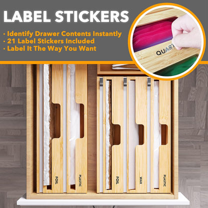 SpaceAid 2 in 1 Long Wrap Dispenser (Need 3" Deep Drawer) with Cutter, Plastic Wrap, Aluminum Foil Dispenser for Kitchen Drawer, Bamboo Roll Organizer Holder, Compatible with 15" Roll
