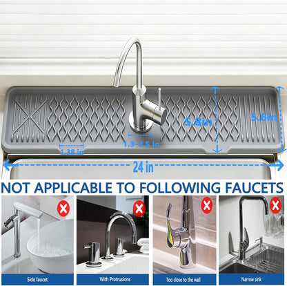 Kitchen Sink Splash Guard Gen2-30" x 6'' Silicone Sink Mat Splash Guard fit for Countertop, Bathroom,Farmhouse,RV by EBIGIC (Grey)