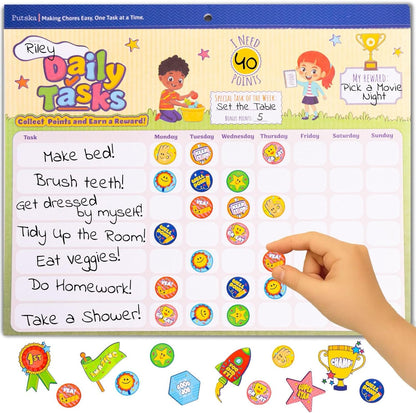 PUTSKA Potty Training and Chore Chart, 26 Boards, 1528 Stickers,Classic