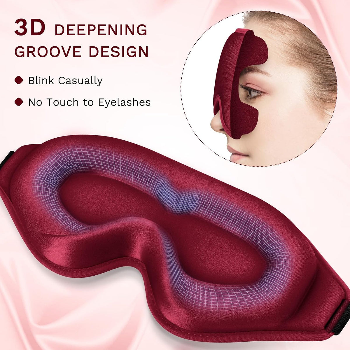 FlyCoco 99% Fully Block Out Light Eye Sleep Mask, 3D Deep Contoured Eyes Cover Zero Pressure, Long Lash Extension Eyes Mask with Adjustable Straps for Sleeping Travel Home Nap Rest Women Men (Pink)