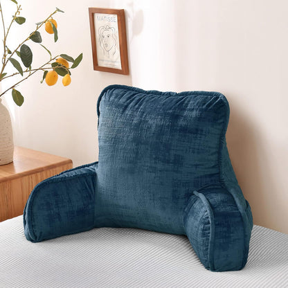 DIY Assembly Art Velvet Backrest Reading Bed Rest Pillow with Arms & Pockets, 18" H for Sitting in Bed Couch Sofa, Back Support Cushion with Removable Cover, 20"x18"x17", Aqua