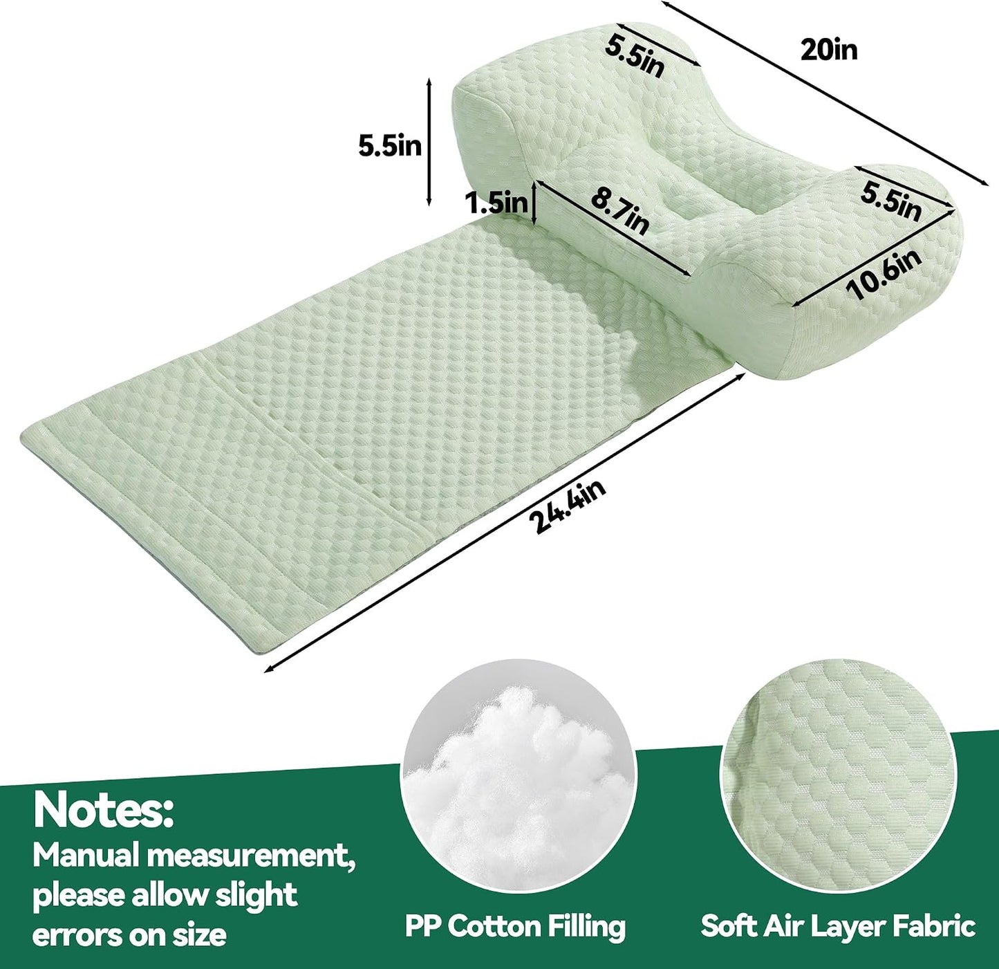 MABOZOO Neck Pillows for Recliners with Pocket,Headrest Cushion for Neck Pain Relief and Cervical Support,Recliner Head Pillow for Side Sleeping at Home, Office or Traveling（Green）