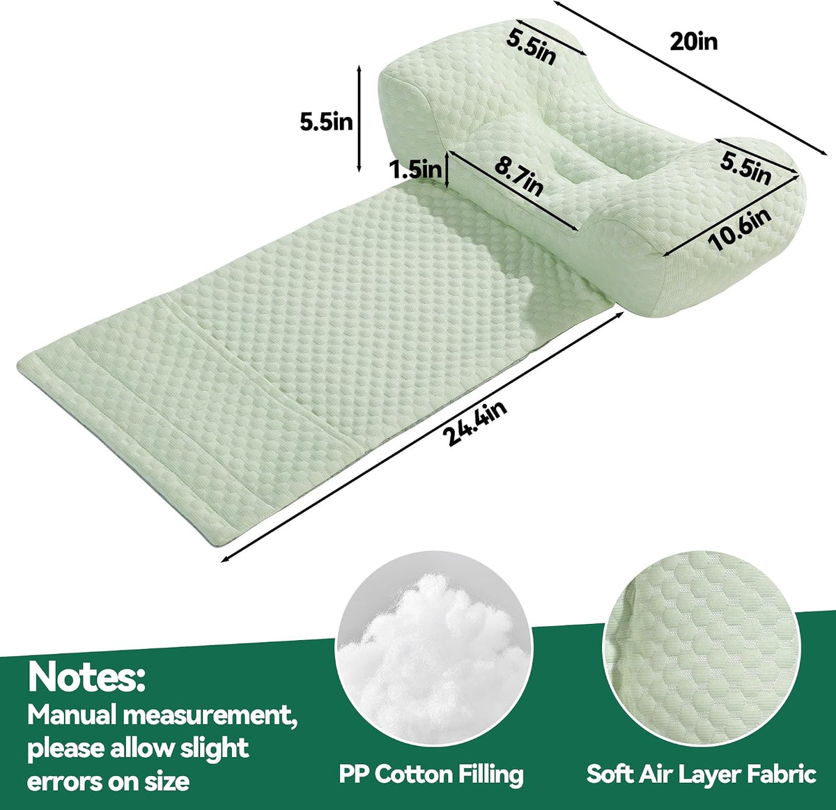 MABOZOO Neck Pillows for Recliners with Pocket,Headrest Cushion for Neck Pain Relief and Cervical Support,Recliner Head Pillow for Side Sleeping at Home, Office or Traveling（Green）