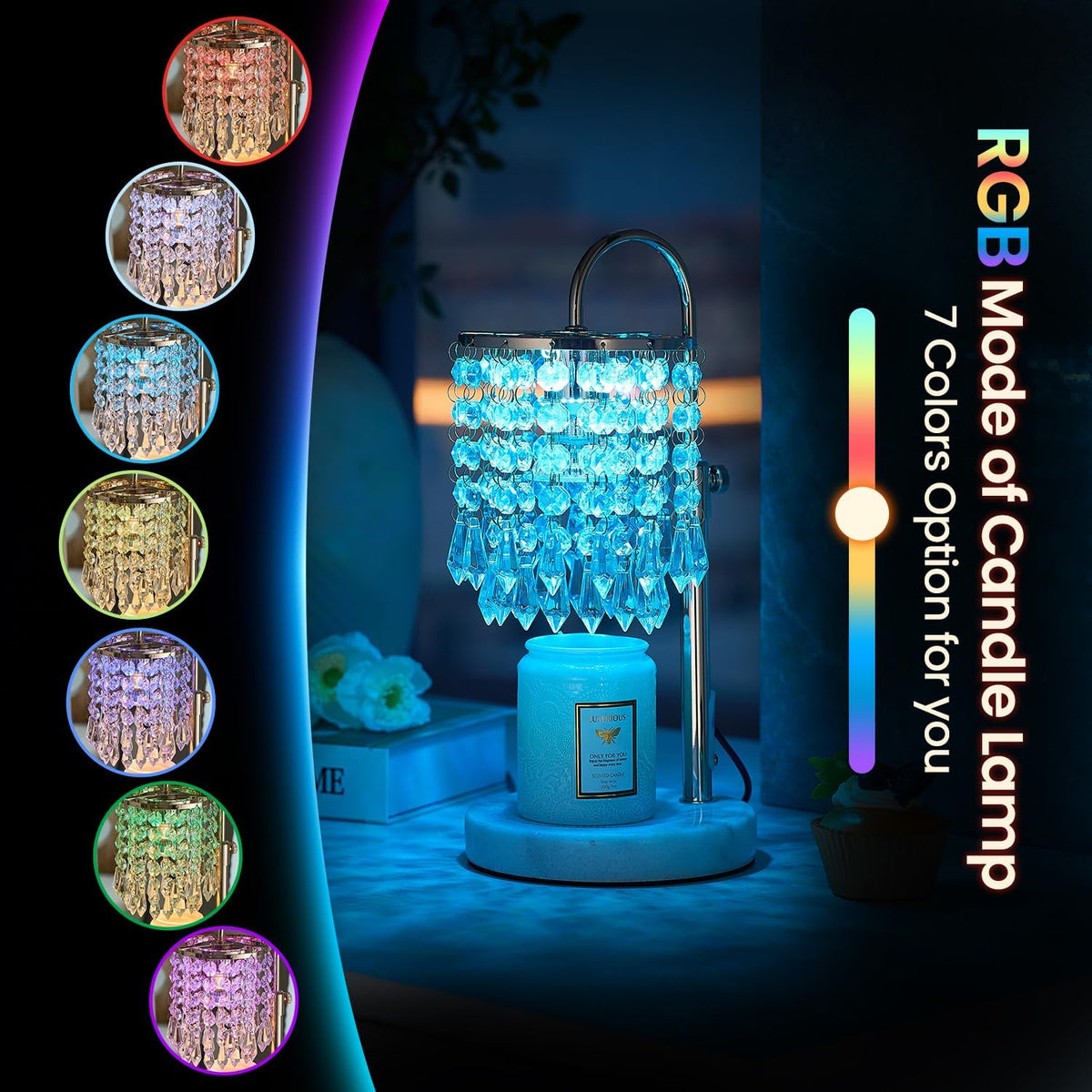 Candle Warmer Lamp with Timer Dimmer，2H/4H/8H Timer , Lamp Candle Warmer with Marble Base for Adjustable Height, Crystal Wax Melt Warmer for Jar Candles, House Warming Decor Gifts Mothers Day Gifts