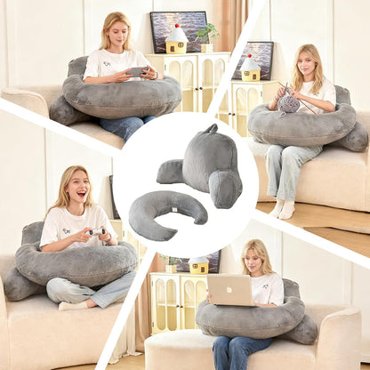 Reading Pillow with Arms for Sitting in Bed,Backrest,White Flannel,M | 17" Backrest Supports Back for College Students,Elbows & Forearms for Dorm Reading,Gaming,Watching TV