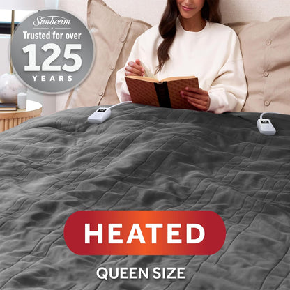 Sunbeam Royal Posh Dove Grey Heated Personal Throw / Blanket, Cozy-Warm, Adjustable Heat Settings