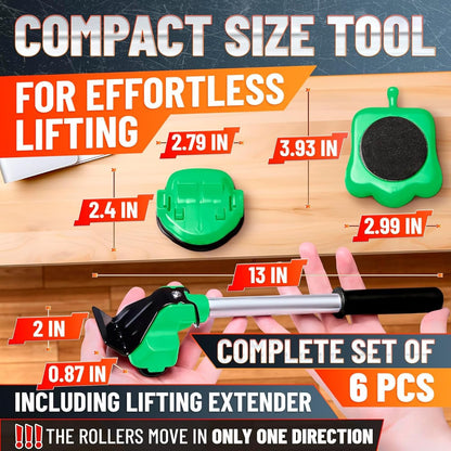 Furniture Lifter Tool with 4 Pcs Appliance Movers Sliders, 660 Lbs | Heavy Duty Furniture Moving Kit with Lifting Extender Included - Slides Refrigerators, Stoves, and Couches Across the Floor