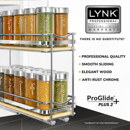 LYNK PROFESSIONAL® Pull Out Spice Organization for Cabinets - 4-3/8 inch Wide – Spice Rack for Inside Cabinets, Slide Out Spice Rack Organizer for cabinet – Pull Out Spice Rack, Sliding 2 Tier Chrome