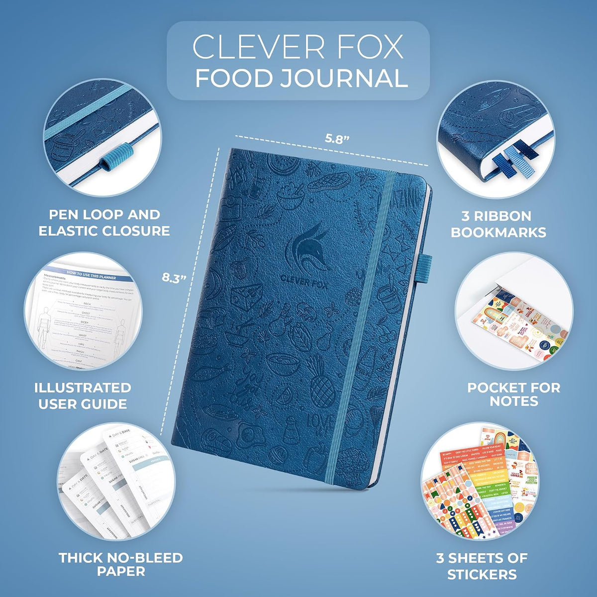 Clever Fox Food Journal for Women & Men, Weight Loss Tracker, Aquamarine