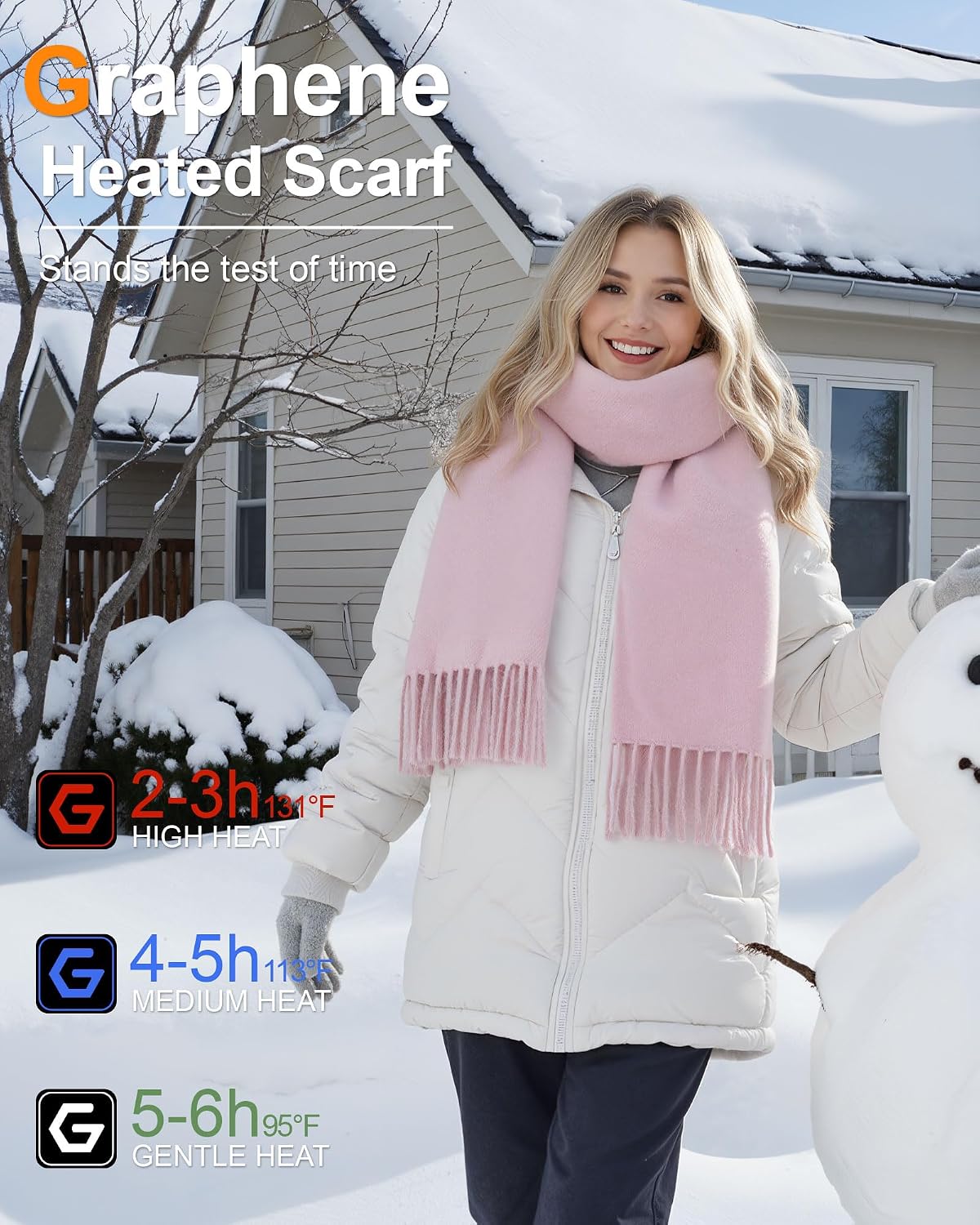 Wulcea Graphene Heated Scarf For Women 5V2A 6000mAh Fast Charge Large Capacity Battery