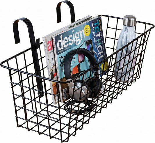 Metal Hanging Bedside Basket for Bunk Beds & Collage Dorms - Cabinet Wire Organizer for Storage, Multi-Use Large Organizing Caddy for Bedroom, Office (Black/Large)