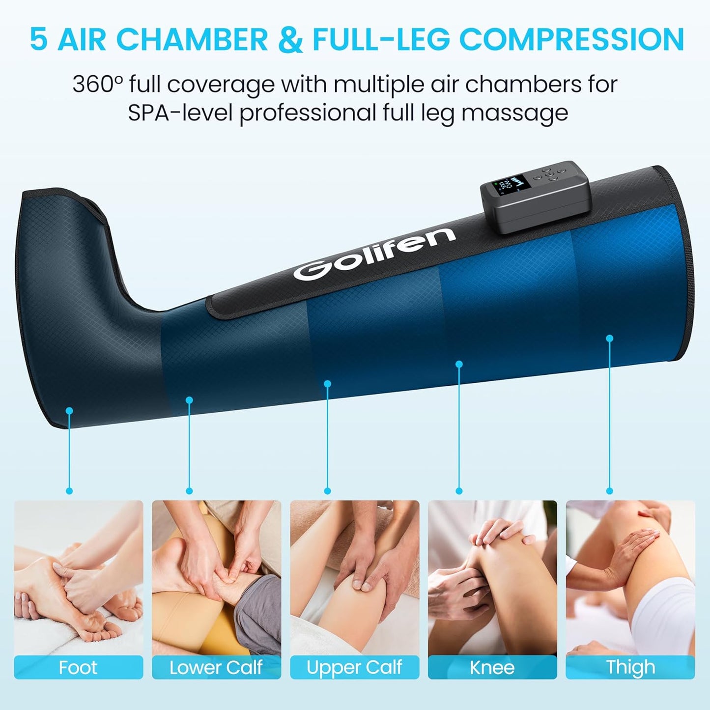 Cordless Leg Compression Massager, Portable Compression Boots with 5 Air Chambers, Full Leg Massager for Circulation & Muscle Pain Relief, Gift for Athletes Men Women