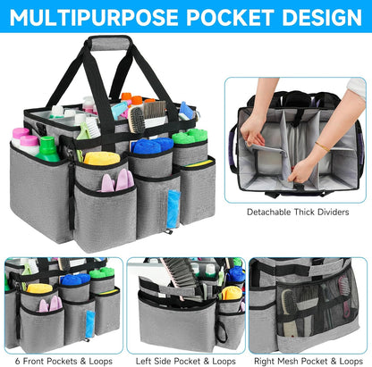 Large Rolling Cleaning Caddy Bag with Detachable Trolley,Cleaning Cart on Wheels with Shoulder Strap,Cleaning Supplies Organizer for Housekeepers,Purple