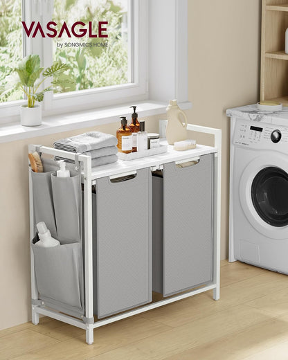 VASAGLE Laundry Hamper, Laundry Basket Sorter with 3 Pull-Out and Removable Bags, Shelf, Metal Frame, 3 x 10.6 Gallons (40 L), 36.4 x 13 x 28.4 Inches, Cappuccino Beige and Natural Beige UBLH301LH01