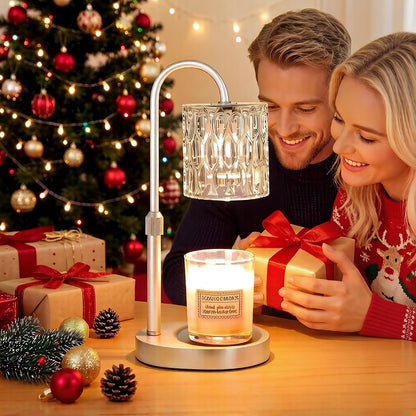 Dreamholder Electric Candle Warmer Lamp with Timer, Dimmable Candle Lamp with Adjustable Height, Wax Melter for Jar Candles Wood Base Floral Home Decor Gifts for Women Mom, Silver Glass