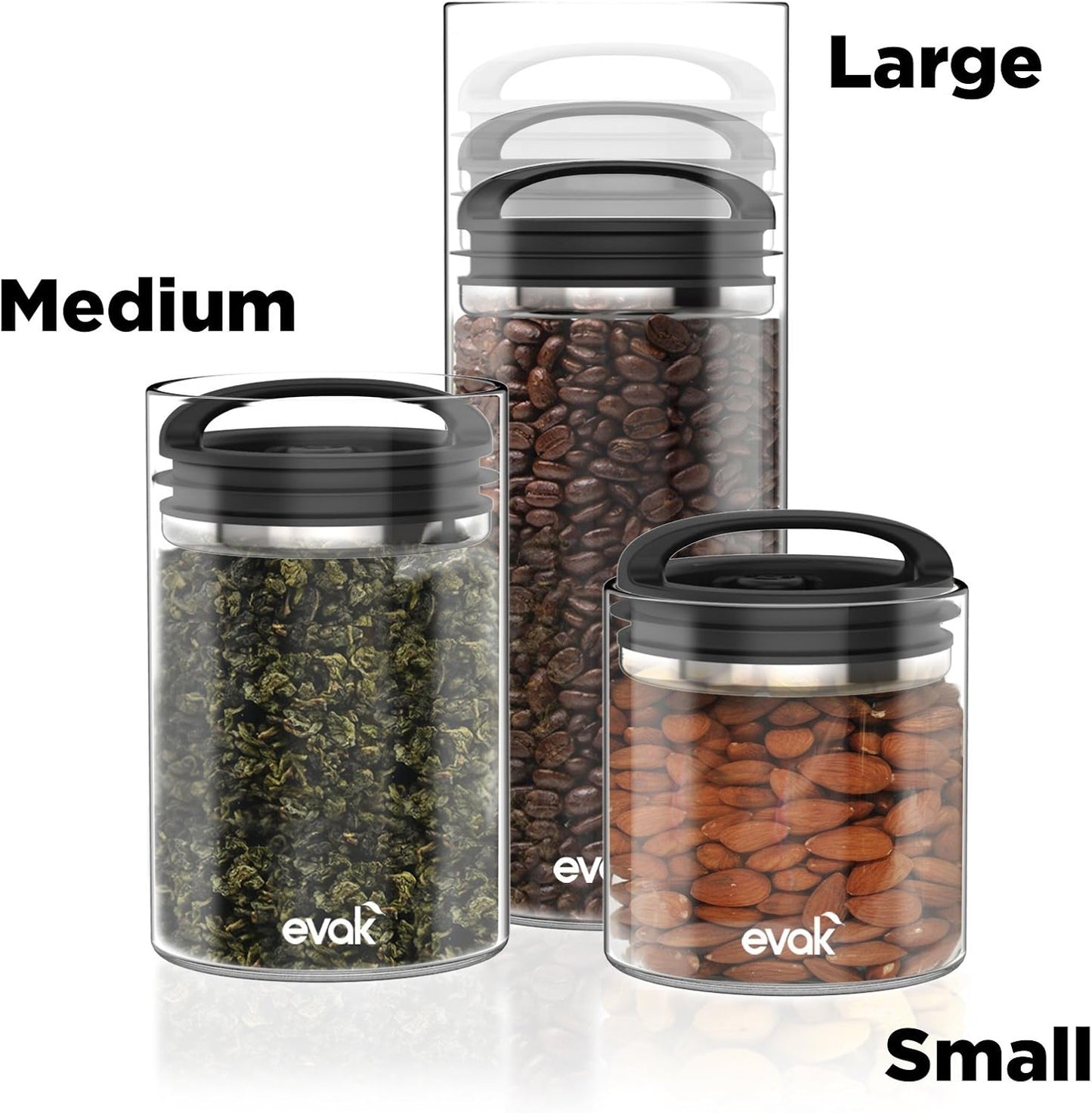 Prepara Evak Fresh Saver Airless Canister, Glass & Stainless, Medium, Soft Touch Black Handle