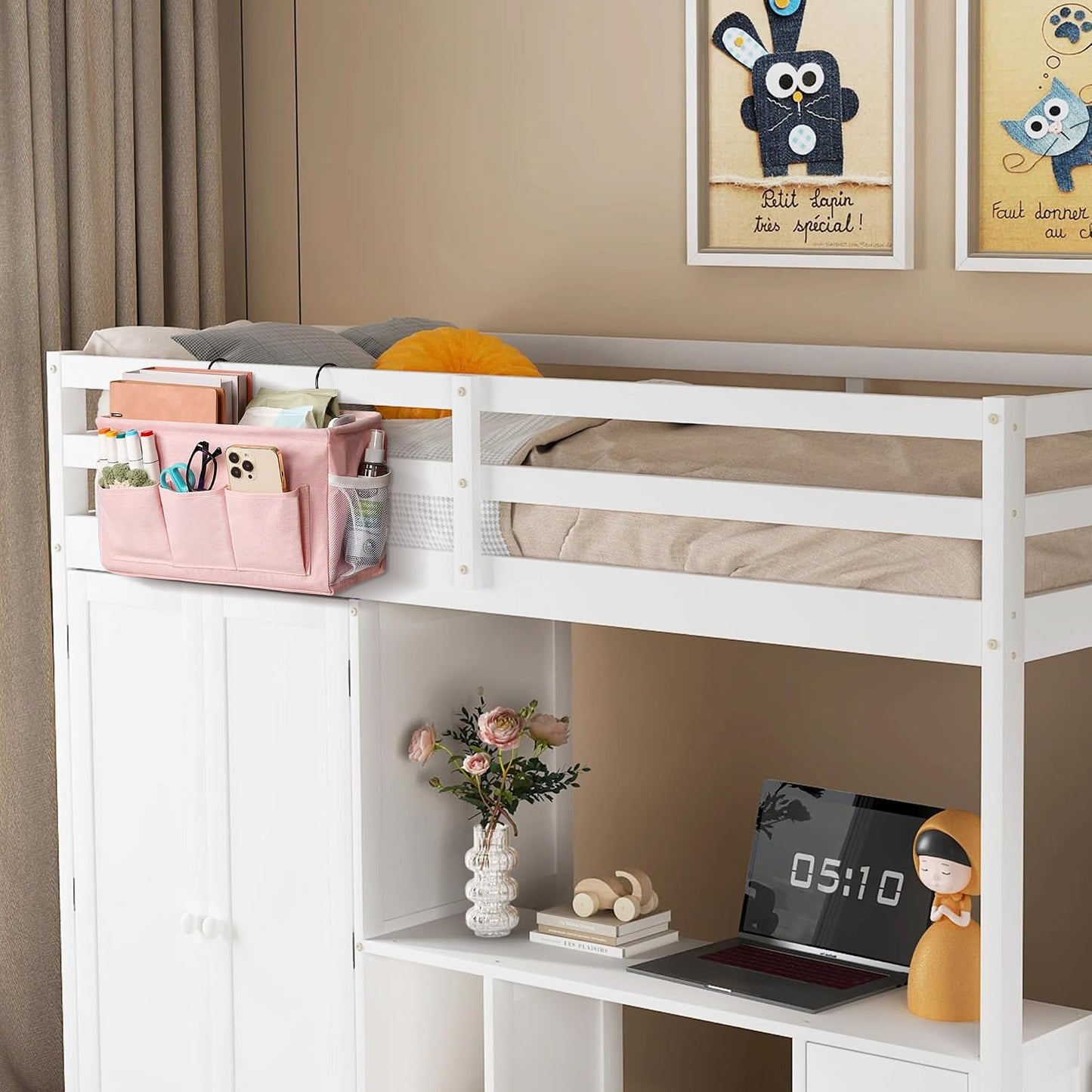 Bedside Caddy, Bedside Storage Bag Hanging Organizer for Bunk Dorm Bed Rail | Bed Caddy with Hooks, Top Bunks and Dorm Essentials for Water, Tissues, Tablets, Books, Phones, Remotes and Other Necessories