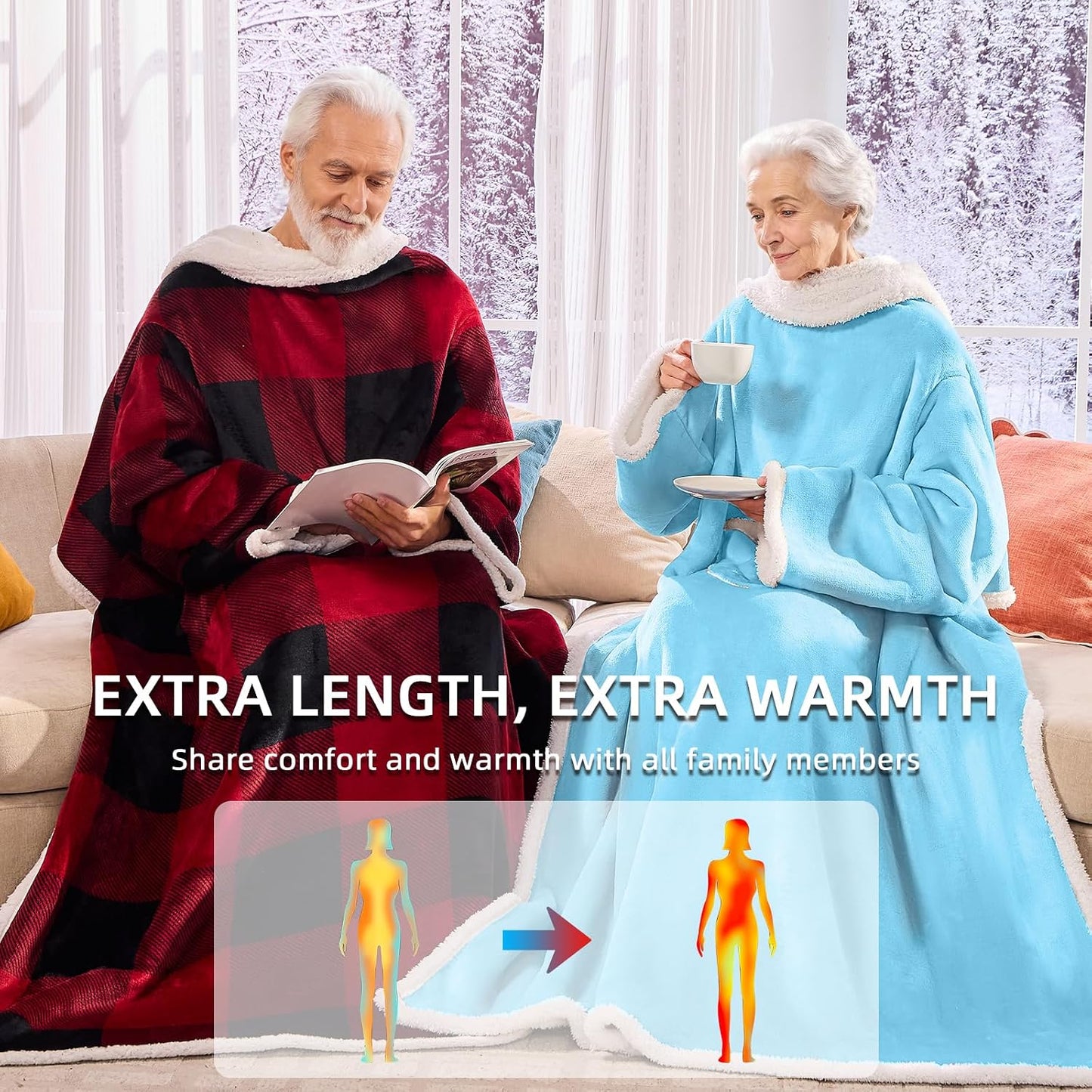 IFNOW Sherpa Wearable Blanket with Sleeves, Oversized Snuggle Robe, Purple | 430GSM Thick, 55x69", Big Pocket, TV Blanket,Fall Winter Dorm Essentials or Office, Christmas Birthday Gifts for Women Men