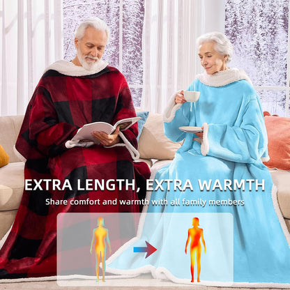 IFNOW Sherpa Wearable Blanket with Sleeves, Oversized Snuggle Robe, Purple | 430GSM Thick, 55x69", Big Pocket, TV Blanket,Fall Winter Dorm Essentials or Office, Christmas Birthday Gifts for Women Men