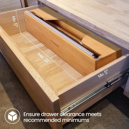 18-Inch Foil Dispenser with Slide Cutter & Butcher Paper Holder | Compact bamboo organizer for countertop, drawer, cabinet or wall mounting, made for many common 18-inch foil and paper rolls