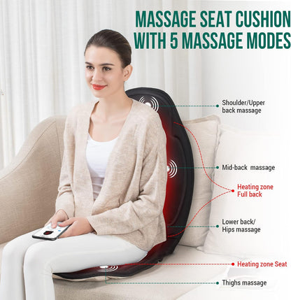 Snailax Back Massager with Heat, Vibration Massage Chair Pad, Seat Cushion | 10 Motors, 5 Modes, 3 Intensities, 2 Heat Settings, 3 Heating Areas, 30/60/90-Min Timer, Foldable, Carry Bag, 2026 Upgraded