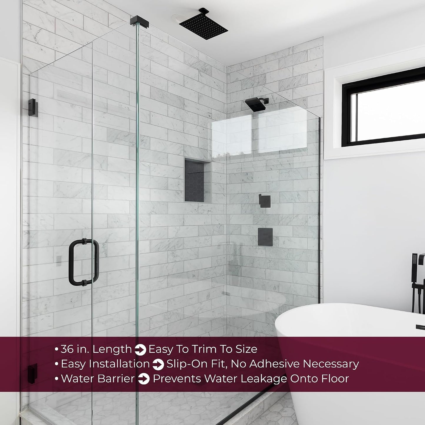Prime-Line M 6258 Frameless Shower Door Bottom Seal for 3/8 In. Thick Glass Doors – Stop Shower Leaks and Create a Water Barrier, 36 In., Clear Vinyl (Single Pack)