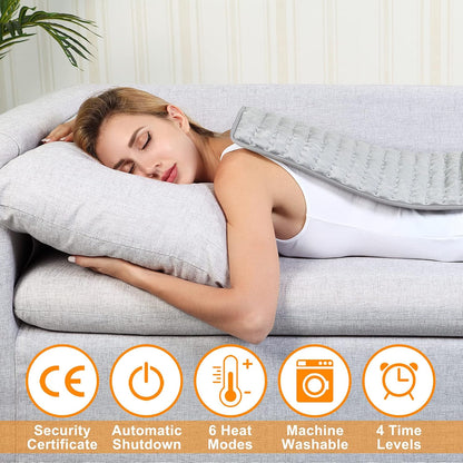 Electric Heating pad with 6 Heat Settings, Auto Shut Off, Dry Electric Heating for Back Neck Knee Arms Legs Shoulder Heat Pads for Christmas Birthday Father Mother's Day (24"X12", Gray Green)