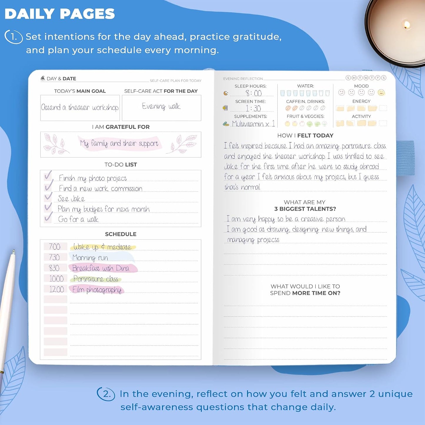 Clever Fox Self-Care Journal for Women, Daily Planner 5.8x8.3 Aquamarine | 3-month mental health journal, habit tracker, wellness journaling supplies for women & teen girls, gratitude & mood log