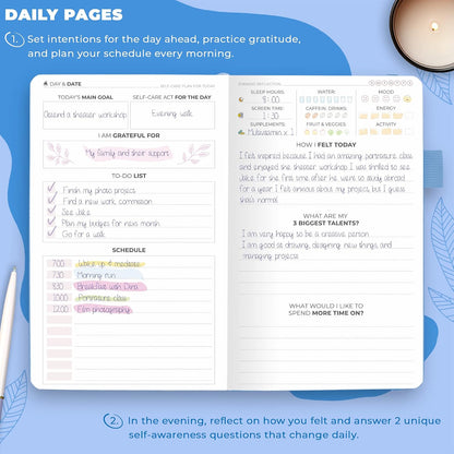 Clever Fox Self-Care Journal for Women, Daily Planner 5.8x8.3 Aquamarine | 3-month mental health journal, habit tracker, wellness journaling supplies for women & teen girls, gratitude & mood log