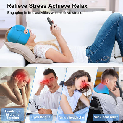 2 in 1 Migraine Relief Cap with Gel Eye Mask, Headache Relief Cap Ice Head Wrap Hot and Cold Therapy Hat Gift for Women for Headache Puffy Eyes Sinus and Tension Stress Relief (Light Purple)