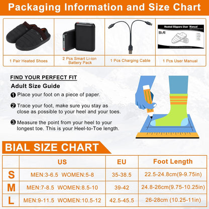 Heated Slippers,BIAL Unisex Electric Heating Pad for Feet,Rechargeable Battery Shoes Heat Foot Warmer Feet Warmer Winter Slippers Cold Weather Slipper for Men Women