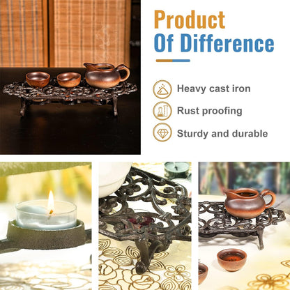 Sungmor Cast Iron Teapot Warmer - Rustic Design with Tealight Holder | Heavy Duty & Decorative Candle Holder Stands for Heat Food Coffee Milk or Tea