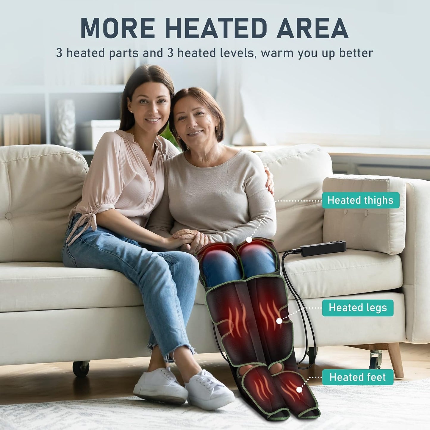 QUINEAR Leg Massager with Heat and Compression FSA-HSA | Foot and Leg Massager for Circulation and Pain Relief, 3Heat 3Mode 3Intensity 2 Extender Calf Massager for Cramps Edema Swelling