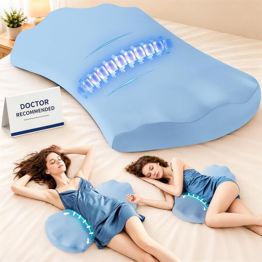 Fledano Lumbar Support Pillow for Bed – Memory Foam Lower Back Pain Relief Pillow for Sleeping, Ergonomic Lumbar Pillow for Side & Back Sleepers, Sciatica & Hip Pain Relief, Washable Cooling Cover