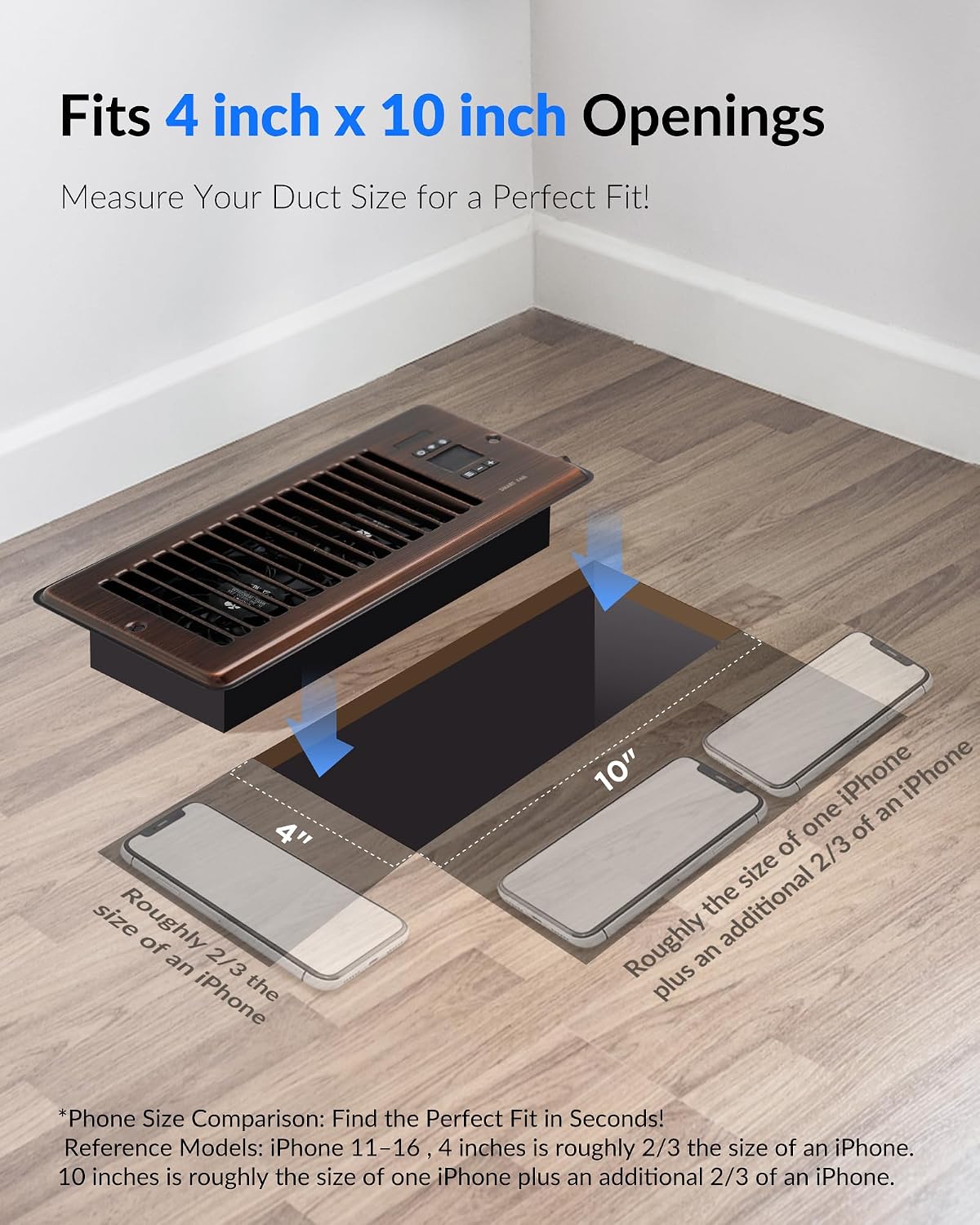Howeall 4" x 10" Super Quiet Register Booster Fan - Upgrade Smart Register Vent with Ionizer and Dual Intelligent Thermostat Control - Heating Cooling Vent Fan Booster - Charleston Design (ORB)