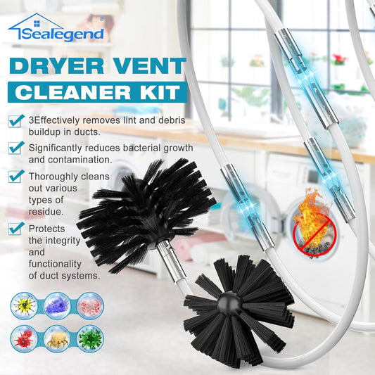 Sealegend 40Ft Dryer Vent Cleaner Kit Flexible Lint Remover | Upgraded Quick-Snap Brush with Drill Attachment for Easy to Use, Deep Clean, Lint Removal, Easy DIY Assembly, Home Essential