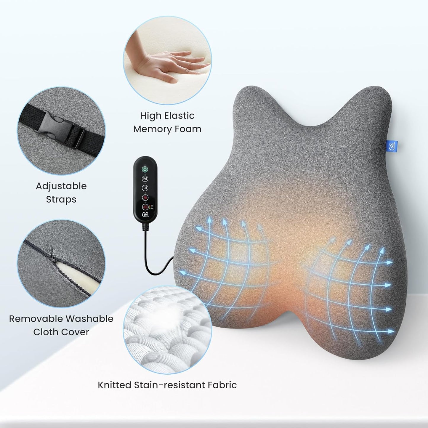 CILI Heated Lumbar Support Pillow for Office Chair, Ergonomic Back Support Cushion with Vibration, Memory Foam Chair Back Massager,Gifts for Mom Dad