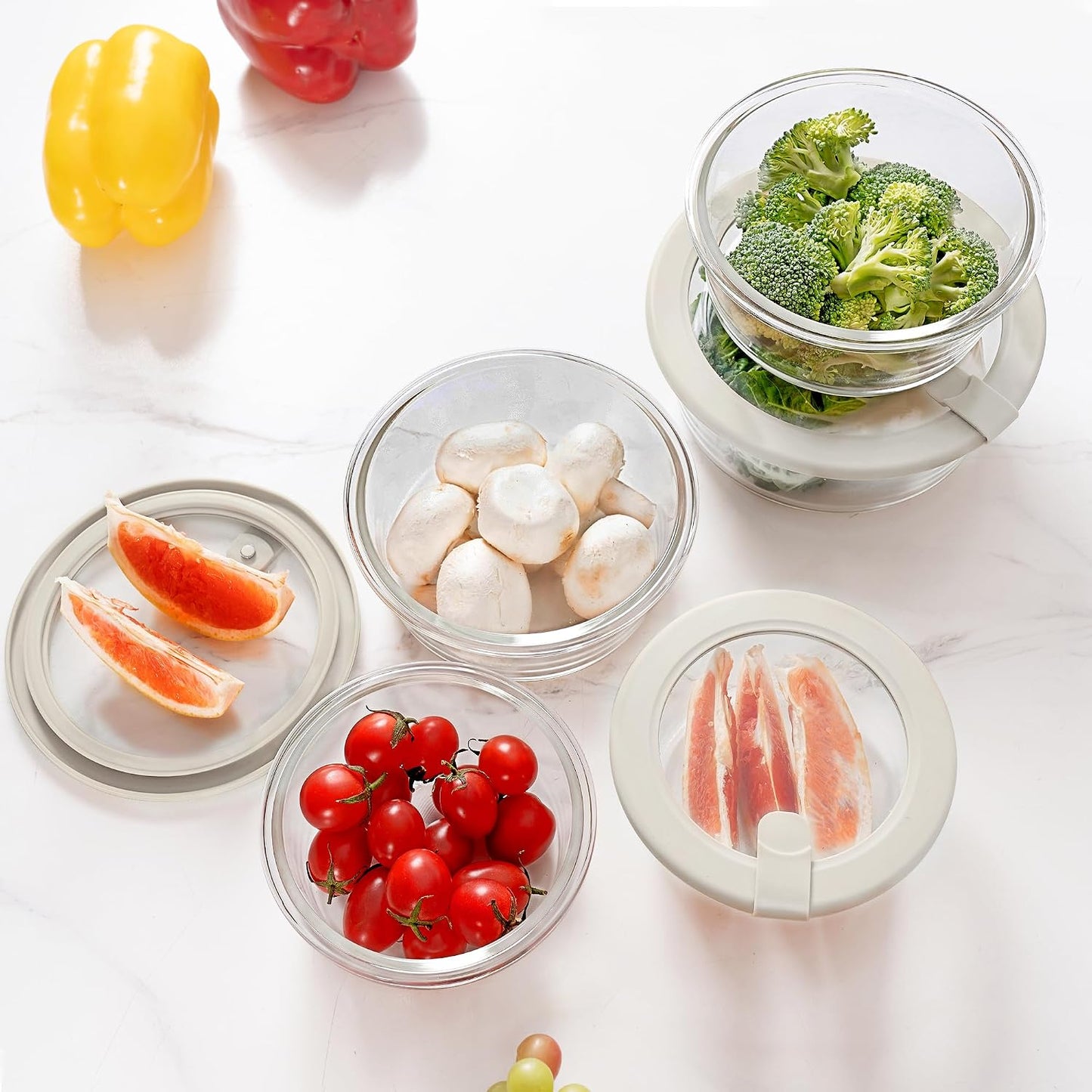 Glass Food Storage Containers with Glass Lids, Microwave Safe Food Container Set, Aitight Meal Prep Container Set, BPA Free, 2 extra Colanders, LeakProof, 2 Pack of 60oz