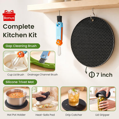 Microwave Splatter Cover for Food with Water Steamer 12inch, Food-Grade | Microwave Splatter Guard, BPA-Free, Microwave-Safe, Rotating Vent, Anti-Scald Handle, with Silicone Trivet and Gap Brush