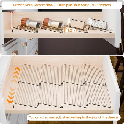 8 Pack Adjustable In Drawer Spice Organizer - Expandable From 11'' to 22'' - Acrylic Drawer Seasoning Organizer,Clear Spice Organization Tray for Cabinet Drawers Condiment,Nail Polish and Jar